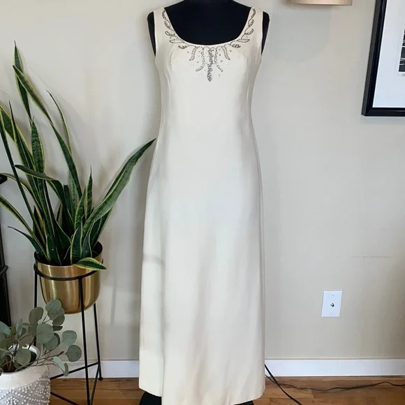 Vintage | Dresses | Vintage Cream Beaded Formal Gown